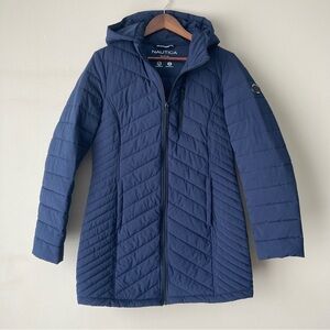 Nautica Women’s Hooded Quilted Puffer Mid Length Coat Medium
